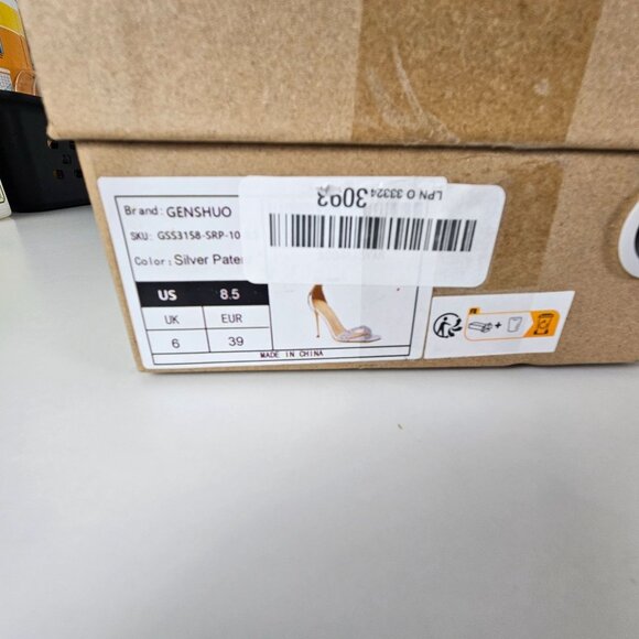 Womens Silver 8.5" Glitter Stiletto 4" Strappy High Heels Sandal Ankle Strap - Picture 14 of 16